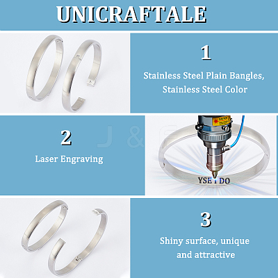 2Pcs 304 Stainless Steel Plain Bangles BJEW-UN0001-50-1