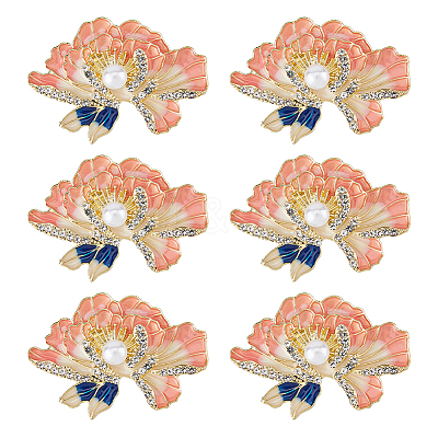 6pcs Peony Flower Enamel Pins JEWB-FH0002-10-1