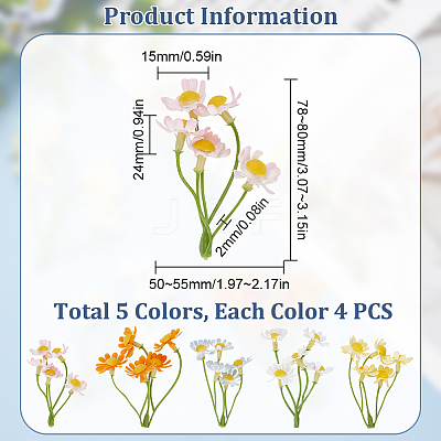 20Pcs 5 Colors Plastic Artificial Daisy Flower Bouquet AJEW-CA0003-72-1