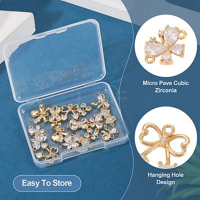 16Pcs 8 Styles Brass Micro Pave Cubic Zirconia Pendants KK-TA0002-49-1