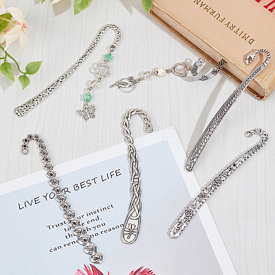 12Pcs 6 Styles Tibetan Style Alloy Bookmark Findings with Holes FIND-SC0008-99-1