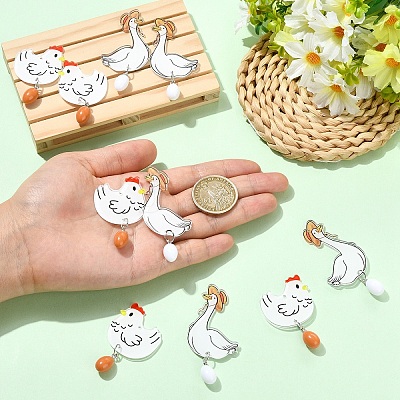 6Pairs 2 Styles Printed Acrylic Pendants OACR-YW0004-57-1-1