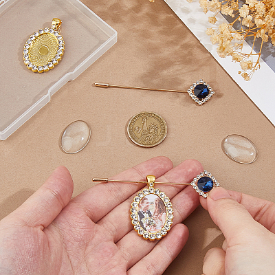 DIY Oval Alloy with Rhinestone Brooches Making Kits DIY-FH0009-70G-1