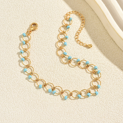 Bohemian Plastic Beads Brass Circle Link Chain Anklets for Beach Vacation Summer Foot Jewelry VQ8618-1