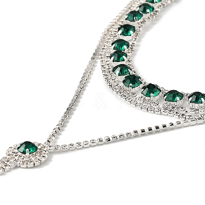 Brass Full Rhinestone Flat Round Tassel Y Necklaces for Women NJEW-M104-01S-01-1