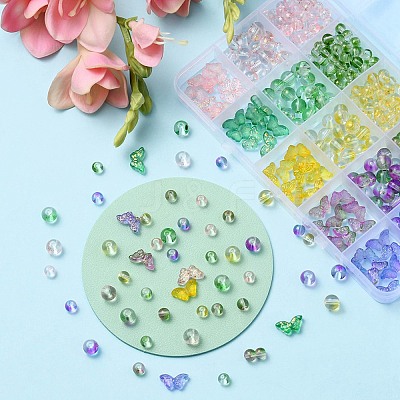 410Pcs 15 Style Transparent Spray Painted Glass Beads GLAA-YW0001-81-1