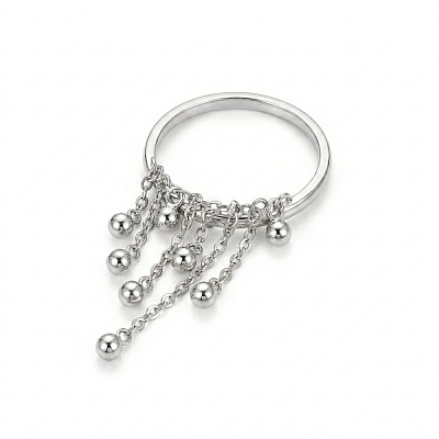 304 Stainless Steel Round Bead Tassel Finger Rings WGCFC02-02-1