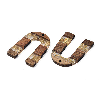 Transparent Resin & Waxed Walnut Wood Pendants RESI-Q211-02A-1