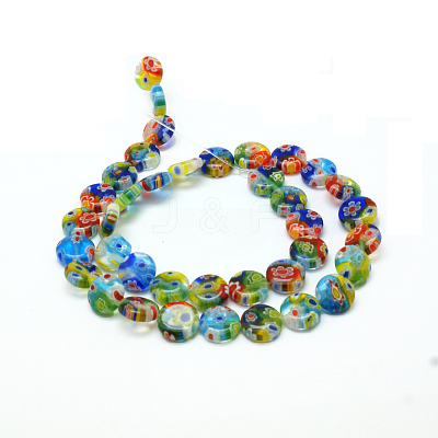 Millefiori Glass Flat Round Bead Strands X-LK-P008-06-1