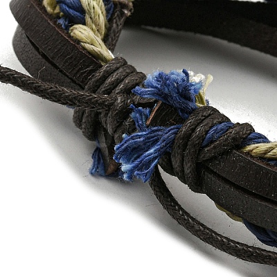 Adjustable PU Leather & Waxed Cords Braided Multi-strand Bracelets BJEW-F468-03-1