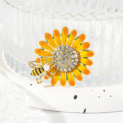 Sunflower & Bee Alloy Enamel Brooches PW-WG45BEB-01-1