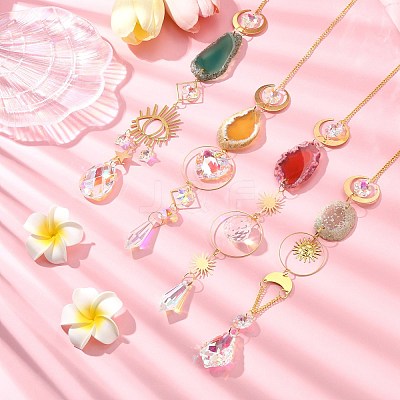 4Pcs 4 Styles Zinc Alloy & Natural Agate Slices Pendant Decorations HJEW-CJ0001-20-1