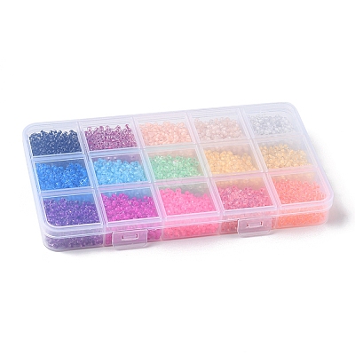 195G 15 Colors 8/0 Transparent Glass Seed Beads SEED-YW0002-30-1