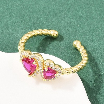 Brass Micro Pave Cubic Zirconia Cuff Open Rings for Women RJEW-C153-04G-1