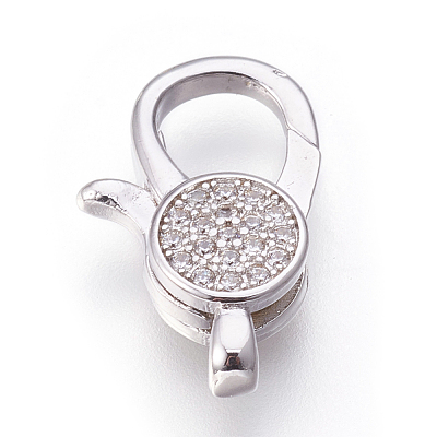 Brass Micro Pave Cubic Zirconia Lobster Claw Clasps KK-O106-28P-1