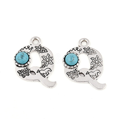 Synthetic Turquoise & Alloy Pendants PALLOY-H146-01AS-Q-1