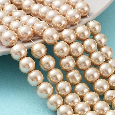Baking Paint Pearlized Glass Pearl Round Bead Strands LS-HY-Q330-8mm-42-1