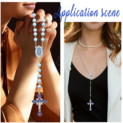20Pcs 4 Styles DIY Blue Rosary Alloy Enamel Pendant and Link Findings Kits FIND-SC0021-26-1