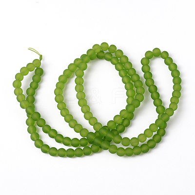 Baking Paint Lime Green Frosted Round Transparent Glass Bead Strands X-GLAA-S031-6mm-34-1