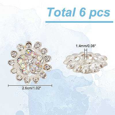 6Pcs 1-Hole Alloy Rhinestone Shank Buttons BUTT-AR0001-12-1