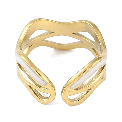 Ion Plating(IP) 304 Stainless Steel Enamel Wave Cuff Finger Rings RJEW-L107-074G-01-1