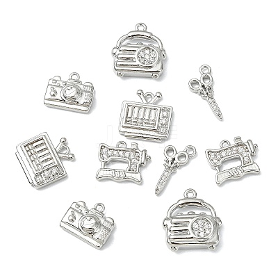 10Pcs 5 Styles Brass Micro Pave Clear Cubic Zirconia Pendants KK-CJ0004-26P-1