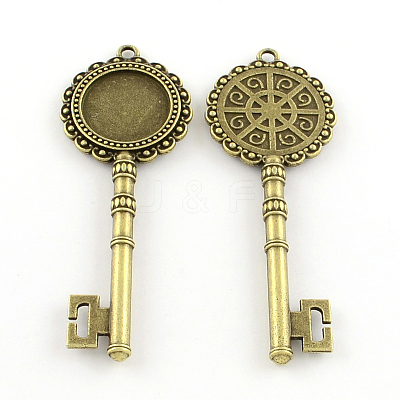 Tibetan Style Key Alloy Pendant Cabochon Settings TIBEP-S289-21AB-NR-1