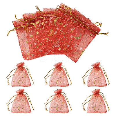 30Pcs Gold Stamping Moon Star Organza Drawstring Gift Bags ABAG-TA0002-21B-1