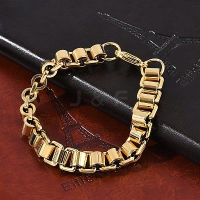 304 Stainless Steel Box Chain Bracelets for Women Men BJEW-F488-47G-1