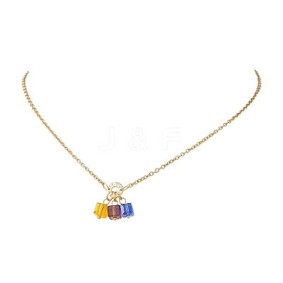 3 Cube Faceted Glass Pendant 304 Stainless Steel Cable Chain Necklaces for Women NJEW-JN05711-01-1