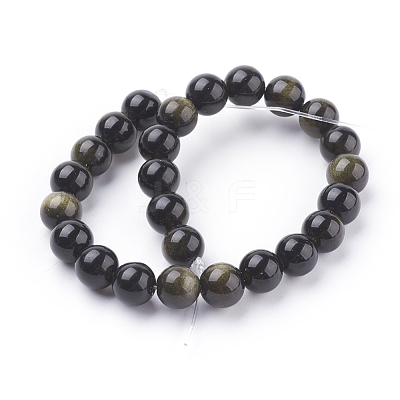Natural Golden Sheen Obsidian Beads Strands X-G-C076-8mm-5-1