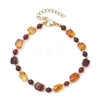 Natural Amber & Brass Beaded Bracelets for Women BJEW-JB13664-1