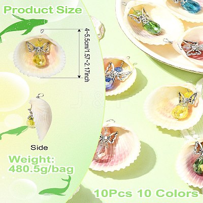 10Pcs 10 Colors Shell & Alloy Glass Angel Big Pendants PALLOY-CJ00051-1