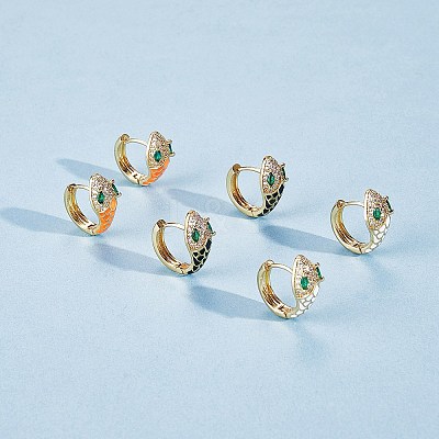 Cubic Zirconia Snake Hoop Earrings with Enamel EJEW-SZ0001-87F-1