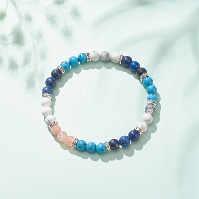 Natural & Synthetic Mixed Gemstone Round Beaded Stretch Bracelet for Women BJEW-JB08336-1