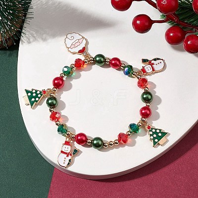 Alloy Enamel Santa Claus Christmas Tree Charm Bracelets X1-BJEW-TA00465-1