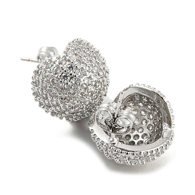 Round Shape Brass Micro Pave Clear Cubic Zirconia Stud Earrings EJEW-Q785-11P-1