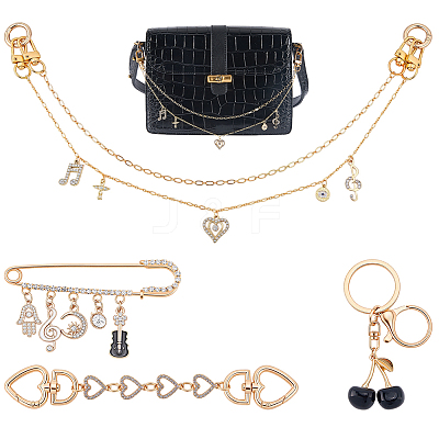 Alloy with Resin Cherry Keychains & Alloy Enamel with Iron Musical Note Brooch & Alloy Rhinestone Heart Charm Purse Chains & Alloy Rhinestone Heart Link Purse Strap Extenders SJEW-AR00001-1