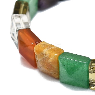 Natural Gemstone Rectangle Beaded Stretch Bracelet for Women BJEW-E379-06A-1