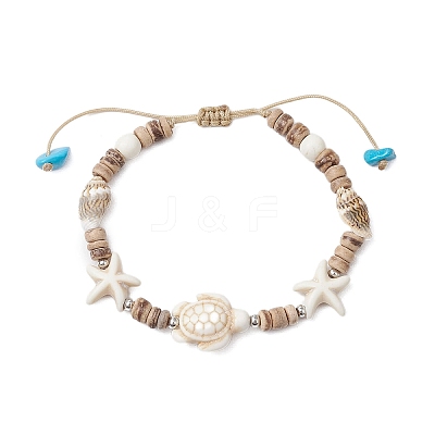 Ocean Theme Starfish Turtle Synthetic Turquoise & Coconut Braided Bead Bracelet Sets BJEW-JB11460-02-1