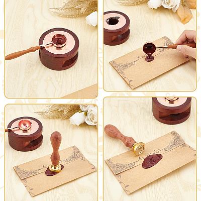 Brass Wax Seal Stamps with Wood Handle AJEW-WH0412-0357-1