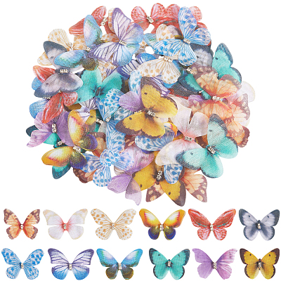 60Pcs 12 Styles 3D Gauze Butterfly Ornament Accessories FIND-SP0020-64D-1
