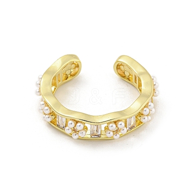 Rack Plated Brass Micro Pave Cubic Zirconia Flower Open Cuff Rings for Women RJEW-Z039-07G-1