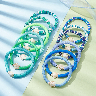 12Pcs 12 Color Polymer Clay Heishi Surfer Stretch Bracelets Set BJEW-JB09731-1