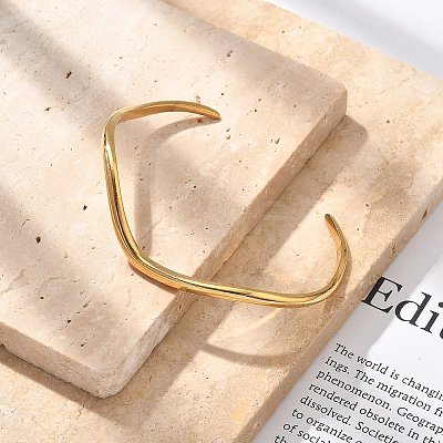 304 Stainless Steel Cuff Bangles for Women BJEW-B108-11G-1