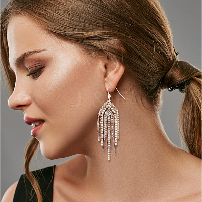 2 Pairs 2 Colors Natural Pearl Beaded & Rhinestone Chains Tassel Earrings EJEW-AN0004-23-1