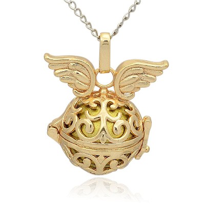 Golden Tone Brass Hollow Round Cage Pendants KK-J233-06G-1