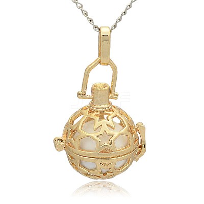Golden Tone Brass Hollow Round Cage Pendants KK-J226-02G-1