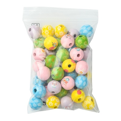 40Pcs 10 Colors Easter Theme Printed Wood Beads WOOD-FS0002-55A-1