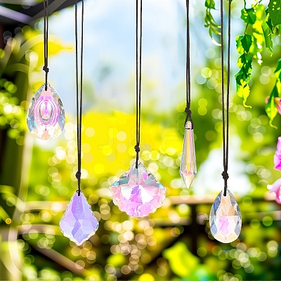 5Pcs 5 Styles Transparent Glass Suncatchers HJEW-YW00480-1